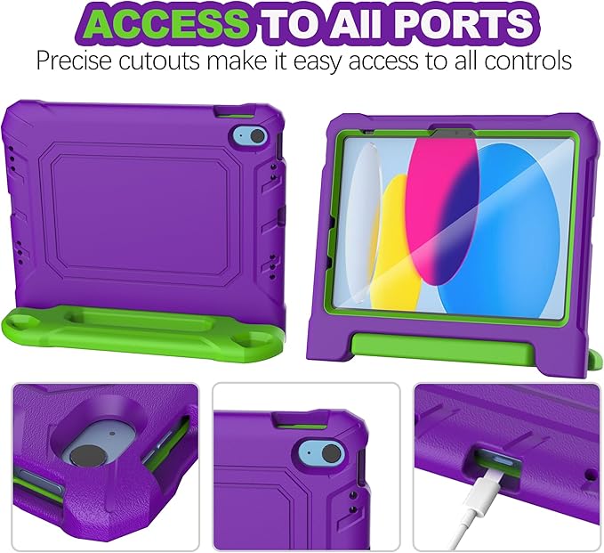 YIHE Kids Case for iPad (A16) 11th Generation 11 Inch 2025 & iPad 10th Generation 10.9 inch 2022, with Built-in Screen Protector and Handle Stand, Full Body Shockproof Protective Cover, PurpleGreen