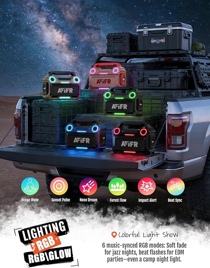Outdoor Bluetooth Speaker, 160W Loud Bass! Rugged, IP67 Waterproof, 24H Playtime with Lights, Wireless TWS Pairing Portable Speakers for Party, Outsides, Travel, Beach, Garage (Jungle Moss)