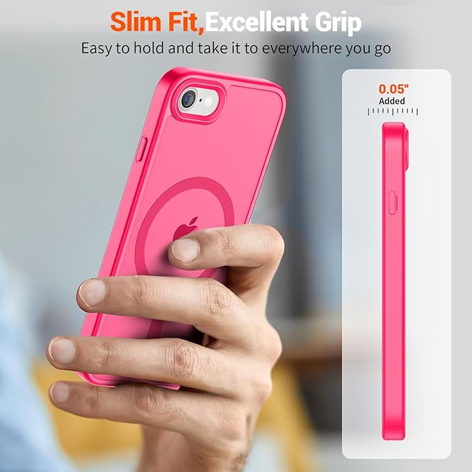 SUPFINE Magnetic for iPhone SE Case 2022 (3rd)/2020 (2nd), iPhone 8 Case (Compatible with MagSafe) (Military Grade Drop Protection) Translucent Matte Phone Case, Hot Pink