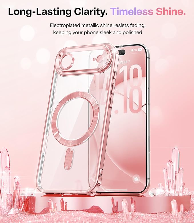 Meifigno Designed for iPhone Air Case 6.5", [Glitter Card & Wrist Strap] [Compatible with MagSafe] [1X HD+1X Privacy Screen Protectors] Lens Protection Slim Case Designed for iPhone 17 Air, Rose Gold