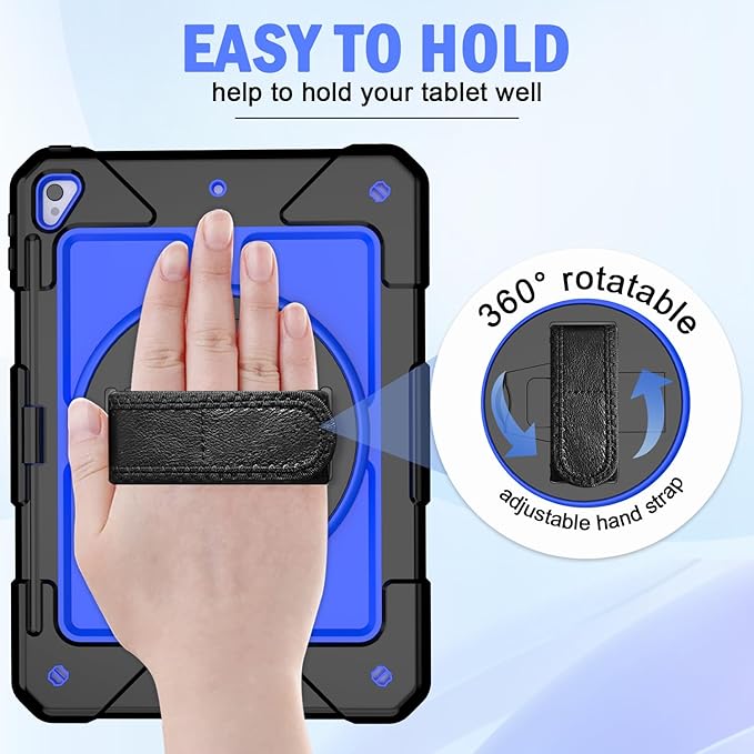 BMOUO Case for iPad 6th/5th Generation Case (9.7 inch, 2018/2017), 360°Rotating Stand, Hand/Shoulder Strap Shockproof iPad 9.7” Case for iPad Air 2, Deep Blue