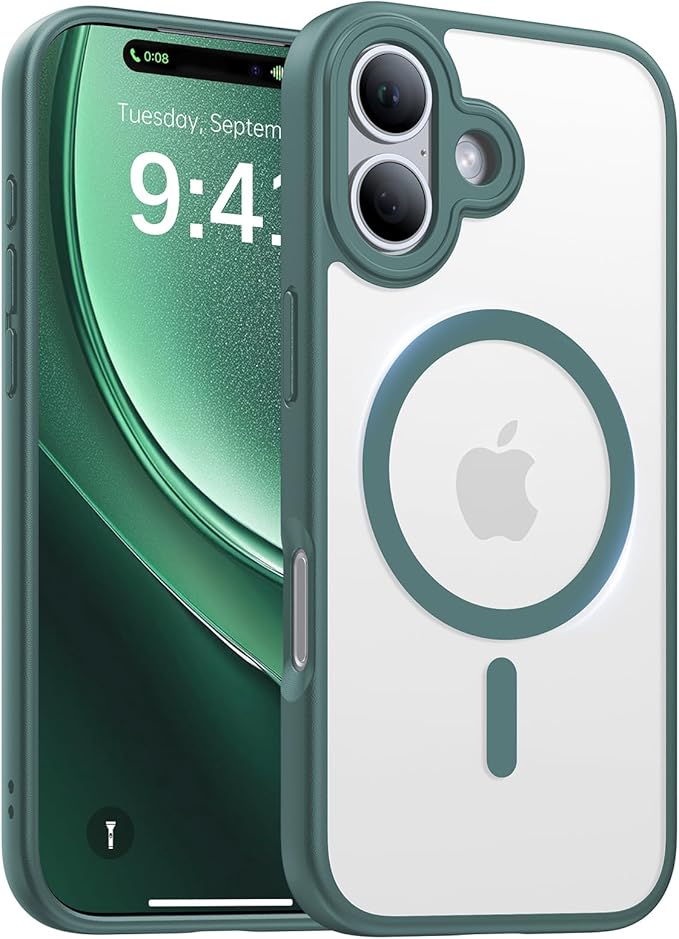 Magnetic for iPhone 17 Case,[Anti-Slip][Compatible with MagSafe][Military Grade Drop Protection] Shockproof Protective Translucent Matte Phone Case for iPhone 17 Case,Night Green