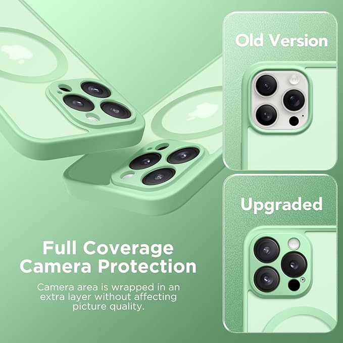 CAPRARO Magnetic for iPhone 15 Pro Max Case, [Compatible with MagSafe] [Full Camera Protection] [14FT Drop Protection] Shockproof Protective Slim Translucent Phone Case, Bamboo Green