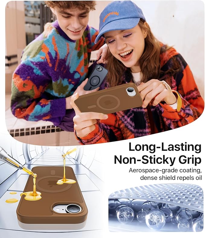 Eastinbox Magnetic Shockproof for iPhone 17e & iPhone 16e Case [Compatible with MagSafe] [Military-Grade Protection] Anti-Yellowing, Matte Protective Phone Case for iPhone 17 e/16 e 6.1", Brown