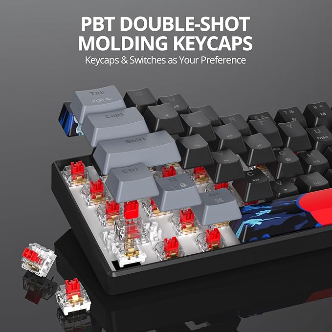 Protable 60% Percent Gaming Keyboard Mechanical, Mini Compact RGB Backlit 61 Keys Wired Office Keyboard with Red Switch for Mac/Win (Dark/red Switch)