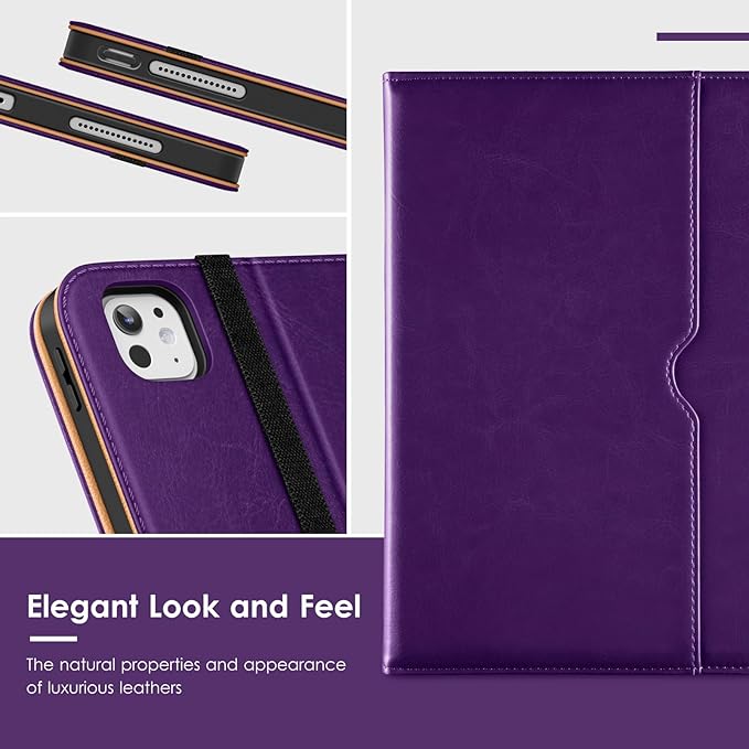 VIKESI Case for iPad Pro 13-inch M5 or M4 Released in 2025 or 2024, Leather Stand Cover with Apple Pencil Holder, Auto Wake/Sleep, Multiple Viewing Angles, Built in Hand Strap & Pocket,Dark Purple