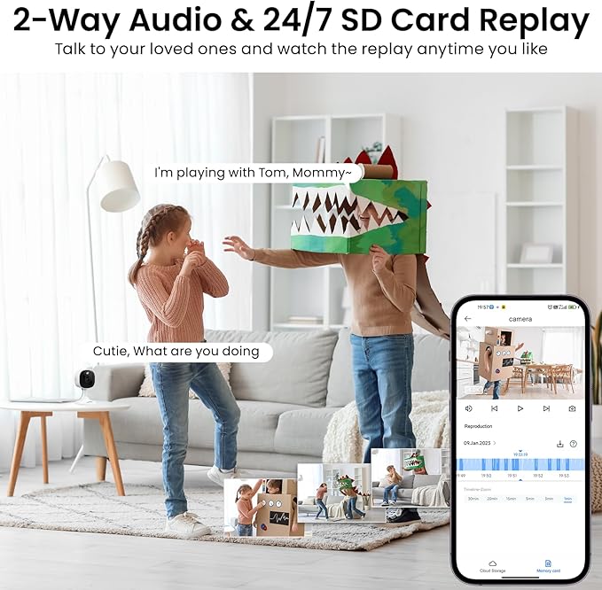 AOQEE 2K Cameras for Home Security-Outdoor/Indoor Camera for Dog/Cat/Pet/Nanny/Baby/Elderly, Color Night Vision, White Light, Siren, 24/7 SD Recordings, Works with Alexa, Plug in (C1-White-1pack-2.4G)