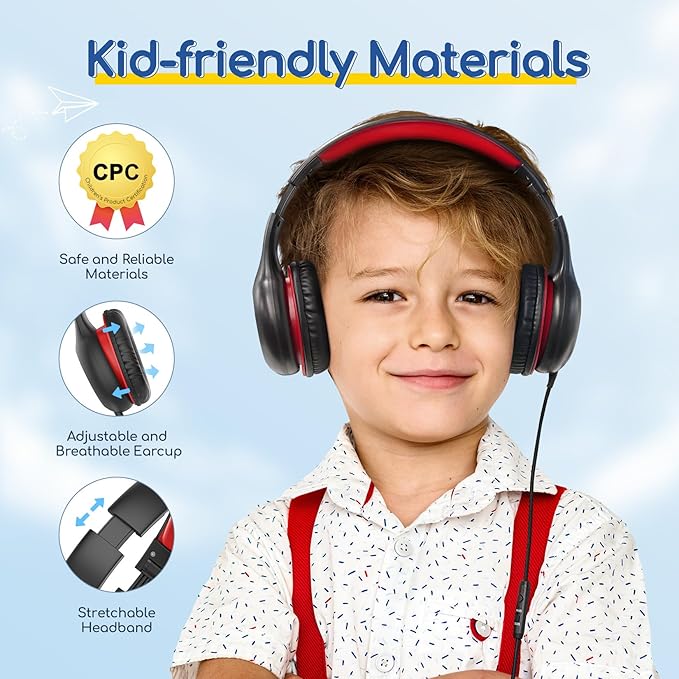 EarFun 2Packs Kids Headphones Wired with Microphone, 85/94dB Volume Limit Headphones for Kids, Portable Wired Headphone with Shareport, Stereo Sound Foldable Headset for School/Tablet/iPad/Kindle