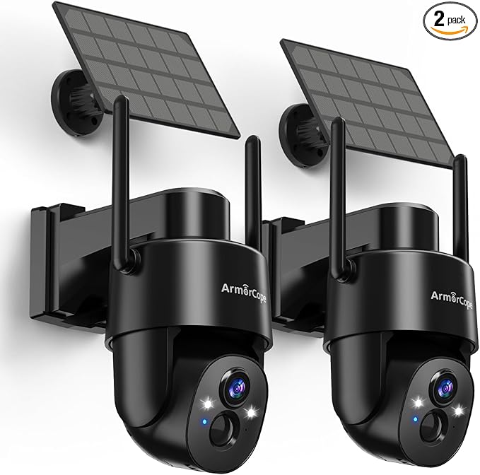 Armorcope 2Pack 2K HD Solar Security Cameras Wireless Outdoor, 360° PTZ View Outdoor Cameras for Home Security,Color Night Vision with Spotlight, 2-Way Audio,Motion Alarm, IP65 Waterproof