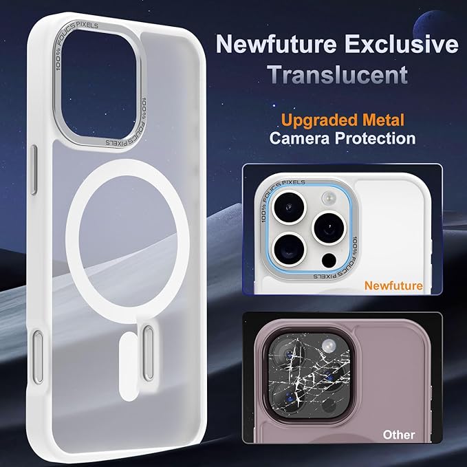 Newfuture Designed for iPhone 16 Pro Max Case with Magnetic [13 FT Military Drop Protection] [Compatible with Magsafe] Slim Translucent Matte Shockproof with Anti-Fingerprint Phone Case, Frosted White