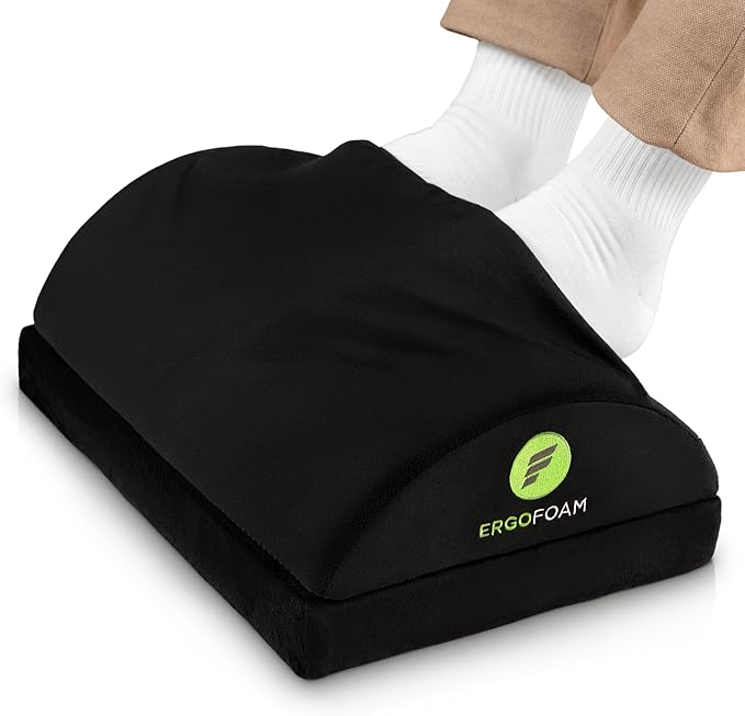 ErgoFoam Foot Rest for Under Desk at Work with Warm Feet Pocket - Chiropractor-Endorsed Foot Rest Warmer, High-Density Foam, Velvet
