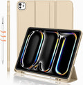 iMieet Case for iPad Pro 11 Inch (M5) 2025 /(M4) 2024 5th Gen, Trifold Stand Smart Cover with Pencil Holder and Soft TPU Back, Auto Wake/Sleep (Champagne Gold)