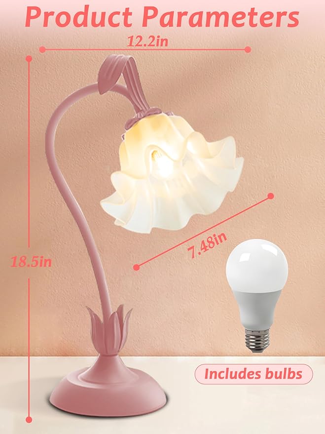 AQDZCNF Flower Table Lamp,LED Reading Light Bedside Vintage Flower Night Light,3 Colors Modes Kawaii Bedside Lamps Decor,Living Room Bedroom Room Lighting Table Lamps Home Decoration (Pink)