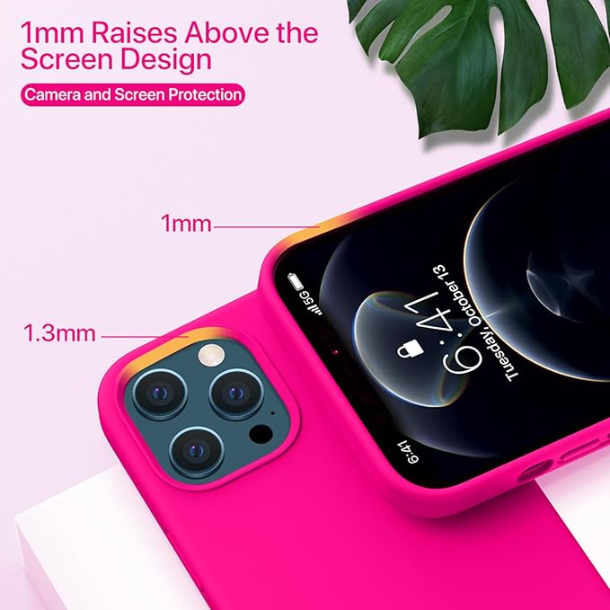 Miracase Compatible with iPhone 12 Pro Max Case, [Soft Anti-Scratch Microfiber Lining], Liquid Silicone Case Gel Rubber Shockproof Drop Protection Phone Case for 12 Pro Max, Hot Pink