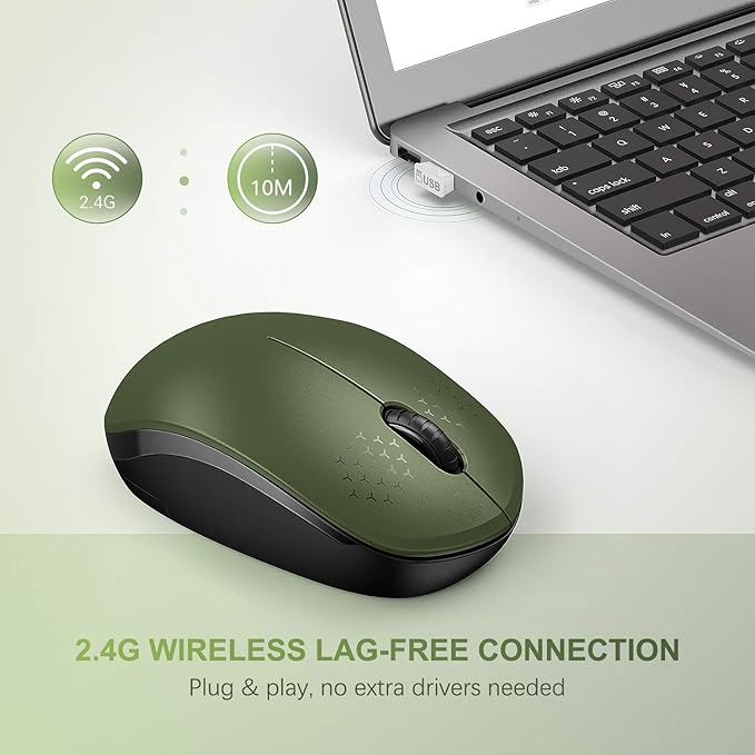 seenda Wireless Mouse for Laptop, 2.4G Noiseless Mouse with USB Receiver - Optical Tracking Portable Computer Mice for Chromebook, PC, Tablet, Windows System, 24 Months Battery Life - Green & Black