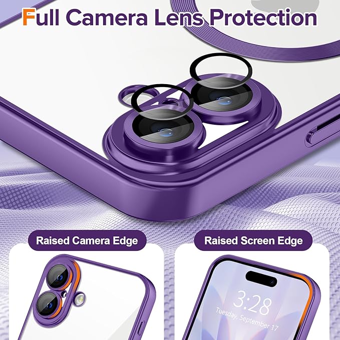 Hython Magnetic Clear for iPhone 17 Case with Camera Lens Protector [Compatible with MagSafe] Luxury Plating Edge Slim Soft TPU Cover Protective Phone Case for iPhone 17 6.3", Matte Purple