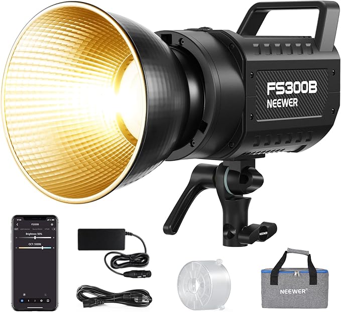 NEEWER FS300B 300W LED Studio Video Light, Bi Color COB Continuous Lighting with 2.4G/APP Control 44500Lux/1m 2700K-6500K CRI97+, 12 Scenes, Bowens Mount Spotlight for Photography Recording Streaming