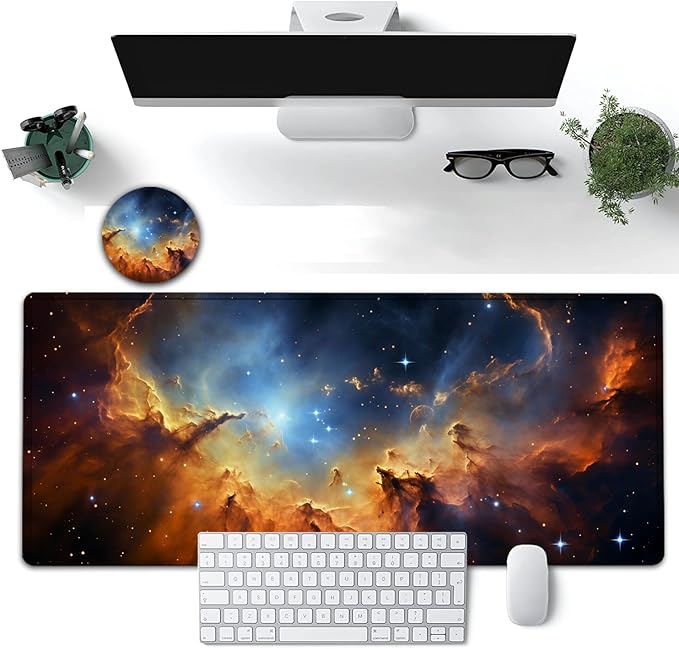 Large Mouse Pad, 31.5 x 11.8in Extended Gaming Mouse Pad with Stitched Edges, XXL Mousepad Protector Non Slip Rubber Base for Office and Home Writing Mat, Nebula Pattern Black Desk Mat