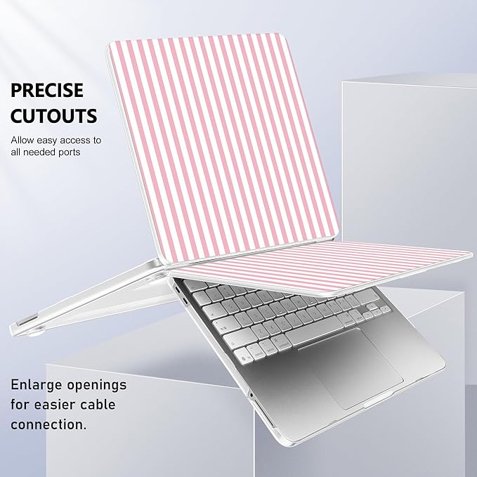 Case for 2026 MacBook Neo 13-inch Laptop with Liquid Retina Display, Release Model A3404, Sturdy Plastic Hard Shell Case + Keyboard Cover + Trackpad Film + Dust Plug, Pink & White Stripes