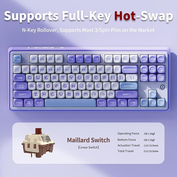 DAIDAI×AJAZZ AK870 TKL 87-Key Gasket Structure Full-Key Hot-Swappable Mechanical Keyboard Type-C/2.4G/BT 5.1, 4000mAh Battery, MOA Keycap,South-Facing RGB, for Windows/MAC.
