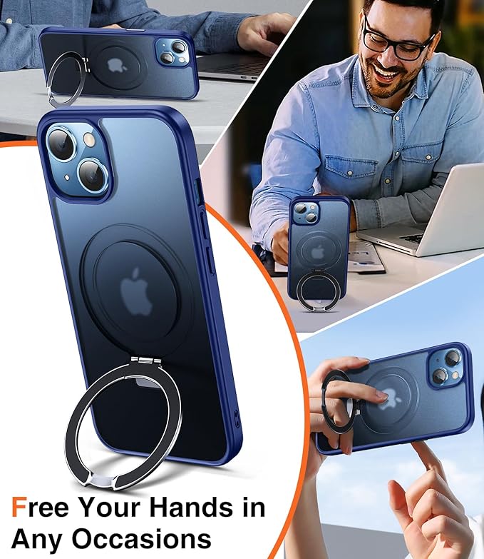 Chicfun 3-in-1 [Magnetic+Kickstand+Ring Holder] for iPhone 15 Plus Case with Stand Ring Holder， Compatible with MagSafe, Military Shockproof Kickstand Phone Case iPhone 15 Plus Cover Blue