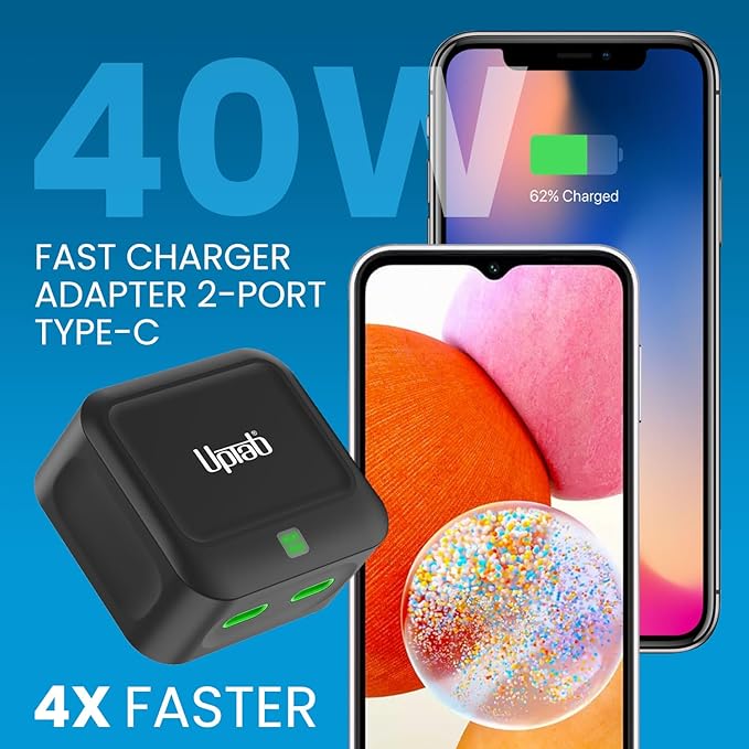 Dual USB-C Charger 40W - Compact Foldable Fast Charging Wall Adapter for iPhone 16 Pro Max, Galaxy S22 S21 Note 20, Pixel, MacBook, and iPad