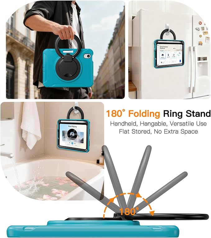 BATYUE Shockproof Case for iPad mini 7 (A17 Pro)/ Mini 6 8.3 inch (2024/2021) - 360° Multi-Angle Stand (Portrait & Landscape) & Grip, Built-in Pencil Holder, Lake Blue