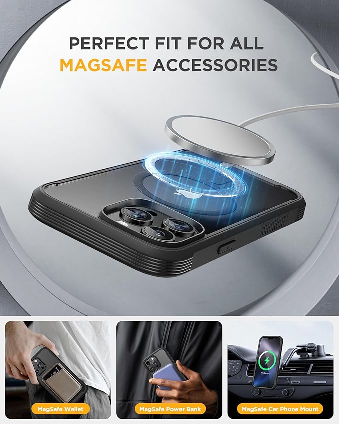 Miracase Magnetic for iPhone 16 Pro Max Case 6.9'' [Compatible with MagSafe] Full-Body Phone case with Built-in Glass Screen Protector& Camera Protector,Drop Proof 16 Pro Max Cover,Black