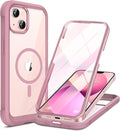 Miracase for iPhone 13 Case 6.1'',Full-Body Magnetic Clear Bumper Case with Built-in 9H Tempered Glass Screen Protector,Military Drop Protection Outdoor Phone Case,Pink