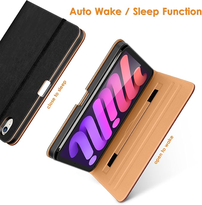 DTTO for iPad mini 7th (A17 Pro) 2024/iPad Mini 6th Generation Case 2021 8.3 Inch, Premium Leather Business Folio Stand Cover for Mini 7/6 with Pencil Holder-Multiple Viewing Angles, Black Brown