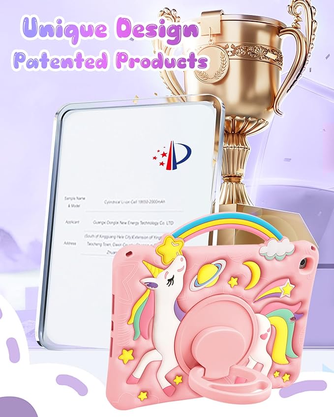 Boaretiu for iPad mini 5th/4th Generation Case 7.9 Inch 2019/2015 - Cute Cartoon Unicorn Soft 3D Silicone Case with Strap & Rotating Stand for Girls Teens Tablet Cover for iPad mini 5th/4th