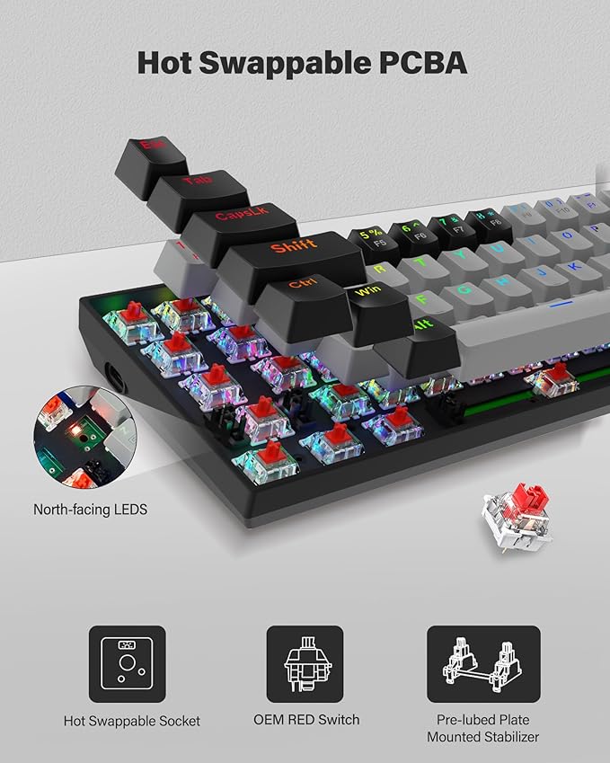 XUANGUI Full RGB Backlit Mechanical Keyboard Wired Metal Computer Key Board, 65% Cute PC Gaming Keyboards Hot Swappable Rainbow Colorful Light Up Leyboard for Typist and Gamer, Work with Mac PS5 Xbox