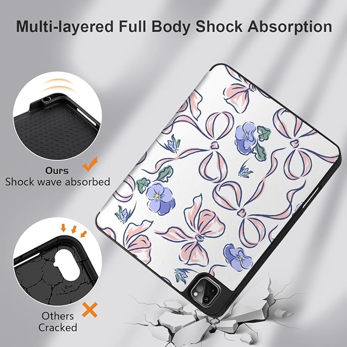 DONGKE Case for 2022/2021/2020/2018 iPad Pro 11 inch Gen 4/3/2/1 - Slim Protective Case - Built in Pencil Holder Support Charging - Trifold Stand & Sleep/Wake Cover- Pansies Flower