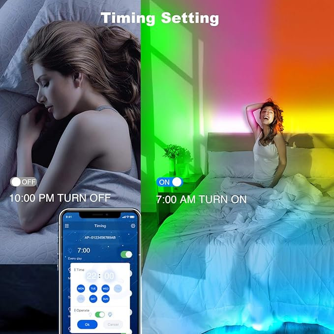 dalattin Led Lights for Bedroom 32.8ft Dalattin 1 Roll Smart RGB Led Strip Lights Sync to Music Color Changing Dorm Lights 5050 with App Control Remote for Room Kitchen Party