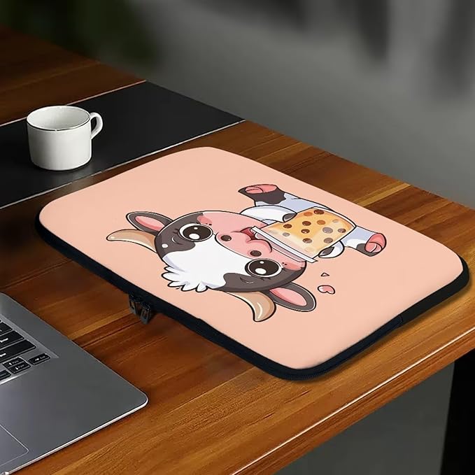 Cute Cow Laptop Protective Sleeve for Women 15 Inch Computer Sleeve Bag Zippered Pouches with Humanize Design Lap Top Case Suitable for Travel School Office Neatly Organizers