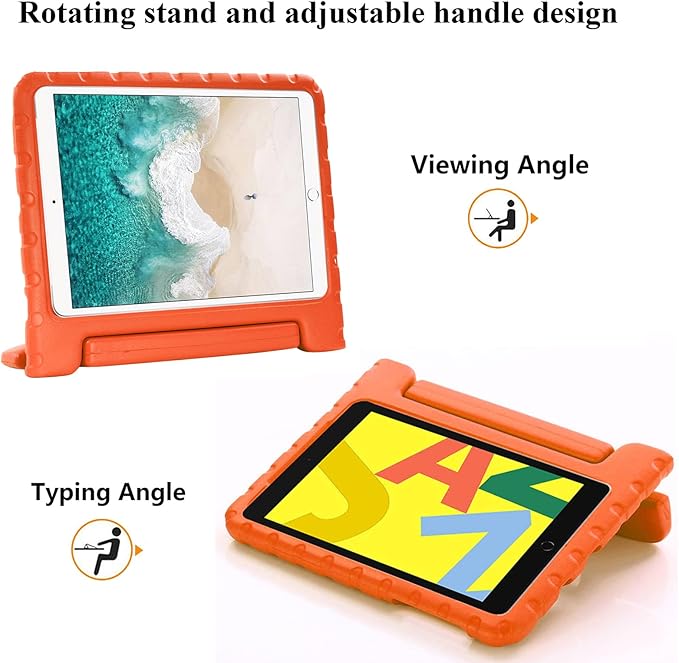 Kids Case for iPad 9th/8th/7th Generation 10.2" & iPad Air 3 10.5" (Air 3rd Gen) & iPad Pro 10.5 2017 with Rotating Handle/Stand Kickstand Soft Cover for iPad 10.2 inch 2021/2020/2019,Orange