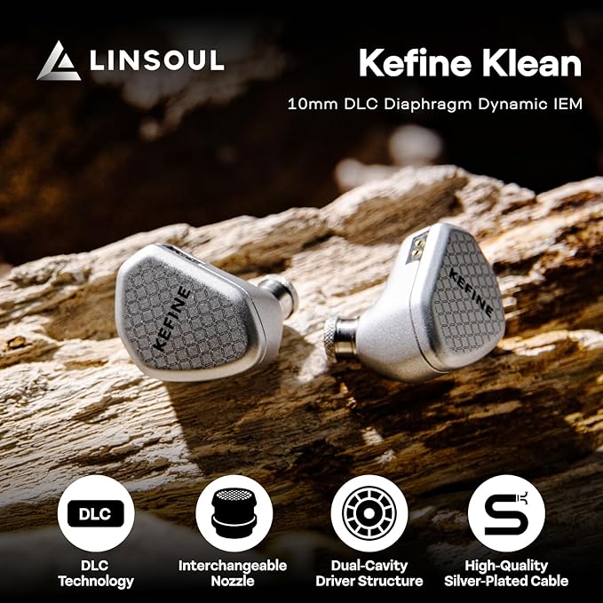 Linsoul Kefine Klean in Ear Monitor,10mm DLC Diaphragm Dynamic Driver HiFi Earphones,Wired Gaming Earbuds,Replaceable Nozzles,Detachable Silver-Plated Cable for Audiophile (with Mic Type-C, Silver)