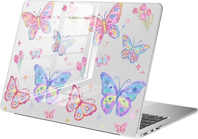Compatible with MacBook Air 13 inch Case M1 A2337 A2179 A1932 2022 2021 2020 2019 Release, Cute Butterfly Flower Protective Hard Shell Clear Cover for MacBook Air 13.3 inch
