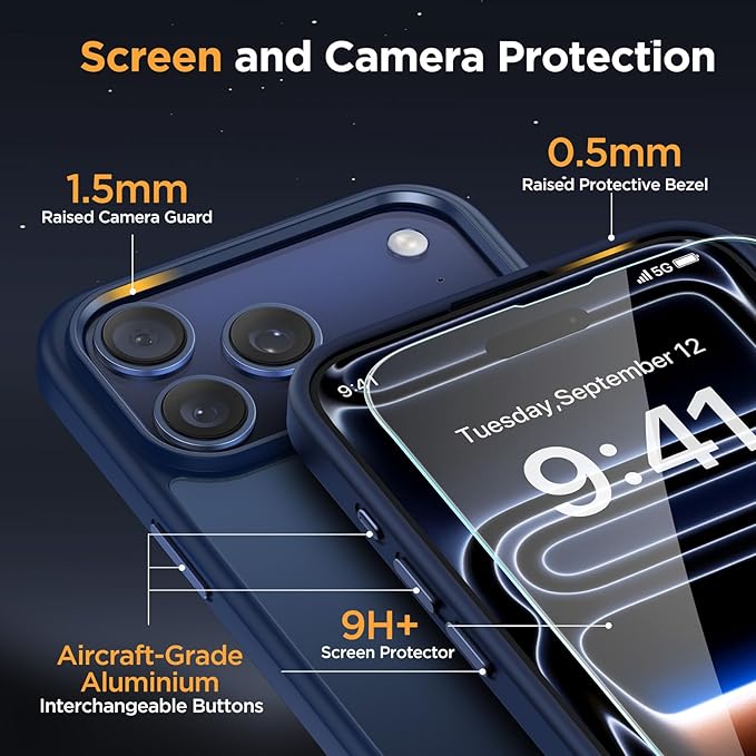 Miracase Magnetic for iPhone 17 Pro Case 6.3", Camera Control, [Compatible with MagSafe] [Screen Protector] Military-Grade Protection, Anti-Fingerprint, Slim Thin Phone Case, Dark Blue