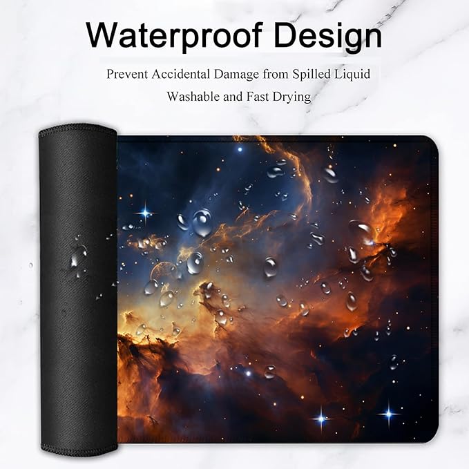 Large Mouse Pad, 31.5 x 11.8in Extended Gaming Mouse Pad with Stitched Edges, XXL Mousepad Protector Non Slip Rubber Base for Office and Home Writing Mat, Nebula Pattern Black Desk Mat