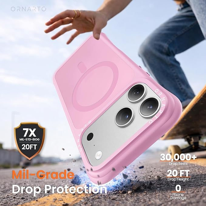 ORNARTO Magnetic for iPhone 17 Pro Max Case, 20FT Military-Grade Drop Protection, Compatible with MagSafe, Slim Shockproof Translucent Matte Phone Case for iPhone 17 Pro Max 6.9", Ballet Blush