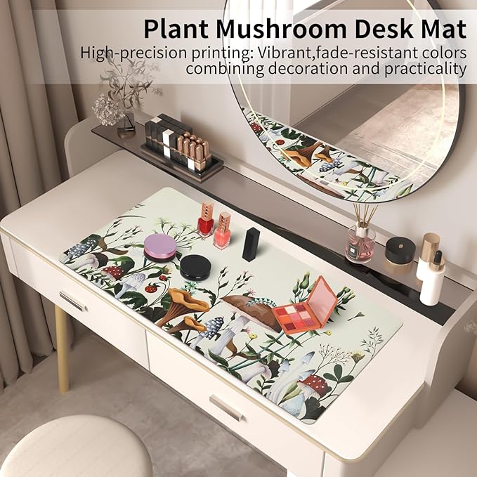 Bloss Mushroom Desks Pad, Clearance Overstock Limited Stock Discontinued Size 31.5" x 15.7" Large Leather Mouse Pad for Desktop, Desk Mat for Keyboard and Mouse,Waterproof Computer Laptop Desk Mat