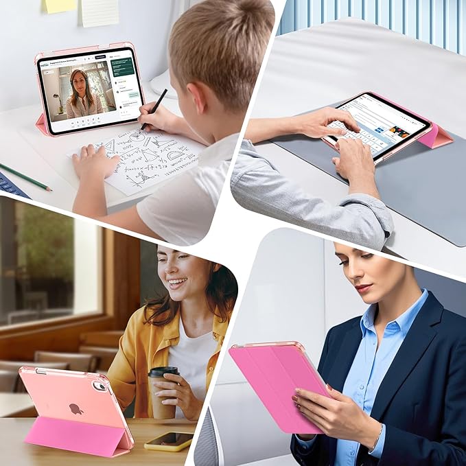 MoKo for iPad Air 11 inch Case (M4/M3/M2) 2026/2025/2024, iPad Air 5th/4th Gen 10.9 inch Case 2022/2020 with Pencil Holder, Slim Light Trifold Cover with Hard PC Translucent Back Shell, Conch Shell
