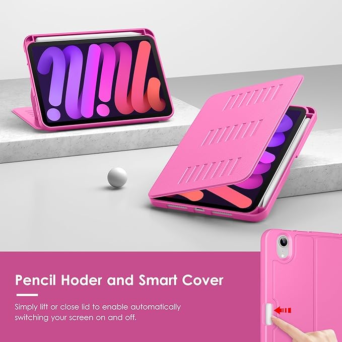 VIKESI Case for iPad mini 7 (A17 Pro) and iPad mini 6,Multiple Angles Magnetic Stand Cover,Shockproof Soft Back,Pencil Holder,and Auto Sleep/Wake,Rose
