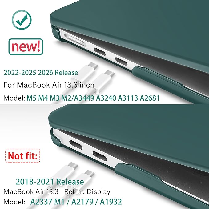 May Chen Case for MacBook Air 13/13.6-inch (M5/M4/M3/M2, 2022-2026 Models A3449 A3240 A3113 A2681), Lightweight | Closes Seamlessly | Ideal for Work Hard Shell Case, Dark Cyan