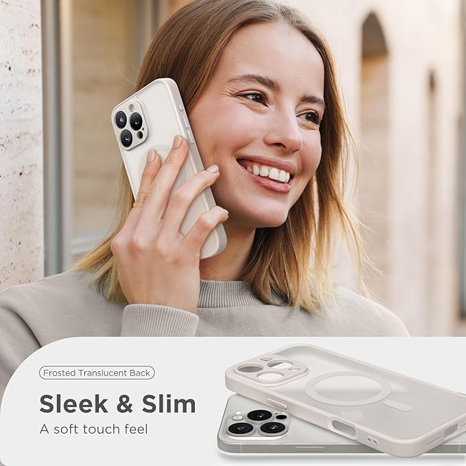 CAPRARO Magnetic Compatible with iPhone 16 Pro Max Case, Upgraded [Full Camera Protection] [Compatible with MagSafe] Protective Translucent Matte Women Phone Case Cover, Stone