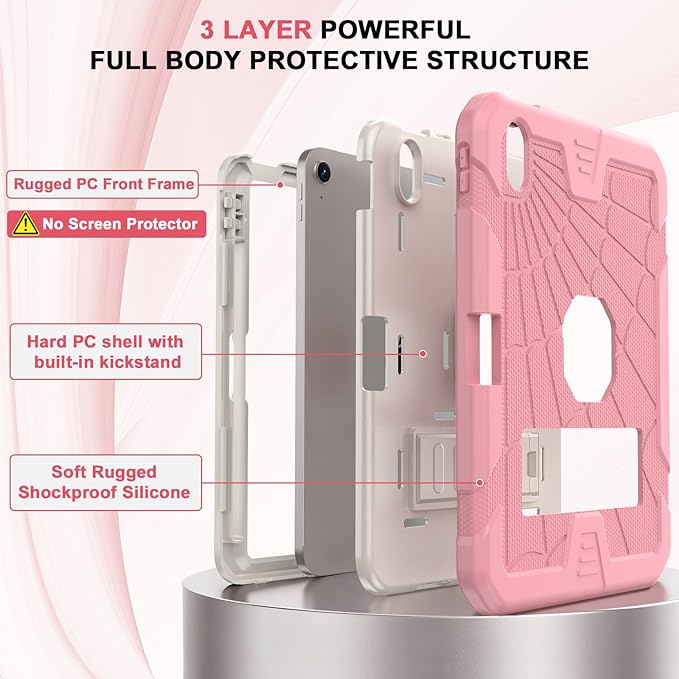 SIBEITU iPad 11th A16 2025/ 10th Generation Case for Kids Girls, Shockproof Rugged iPad 10th 10.9 Inch Case 2022 with Kickstand & Pencil Holder, 3-Layer Protective Cute 10 Gen Cover for Women, Pink
