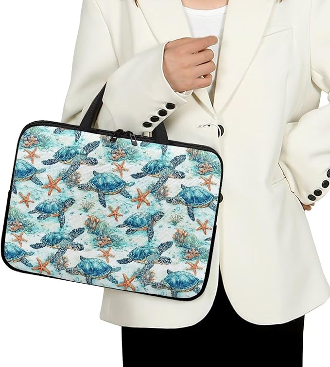 15 Inch Sea Turtle Starfish Laptop Sleeve, Lightweight Laptop Cover Computer Bag Tablet Carrying Case with Handle, Waterproof Tote Bags Notebook Case Handbag Briefcase for Men Women