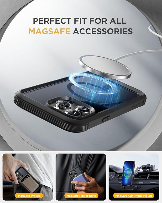 Miracase Magnetic for iPhone 13 Pro Max Case 6.7 inch, (Compatible with MagSafe) Upgrade Full-Body Clear Phone Bumper Case with Built-in 9H Tempered Glass Screen Protector, Magnetic Matte Black