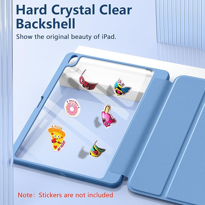 Wenlaty for iPad Air 13 Inch Case M4/M3/M2 (2026/2025/2024) with Pencil Holder, Slim Trifold Stand Protective Cover for iPad Air 13 Case with Clear Transparent Back, Auto Wake/Sleep -Bluemist
